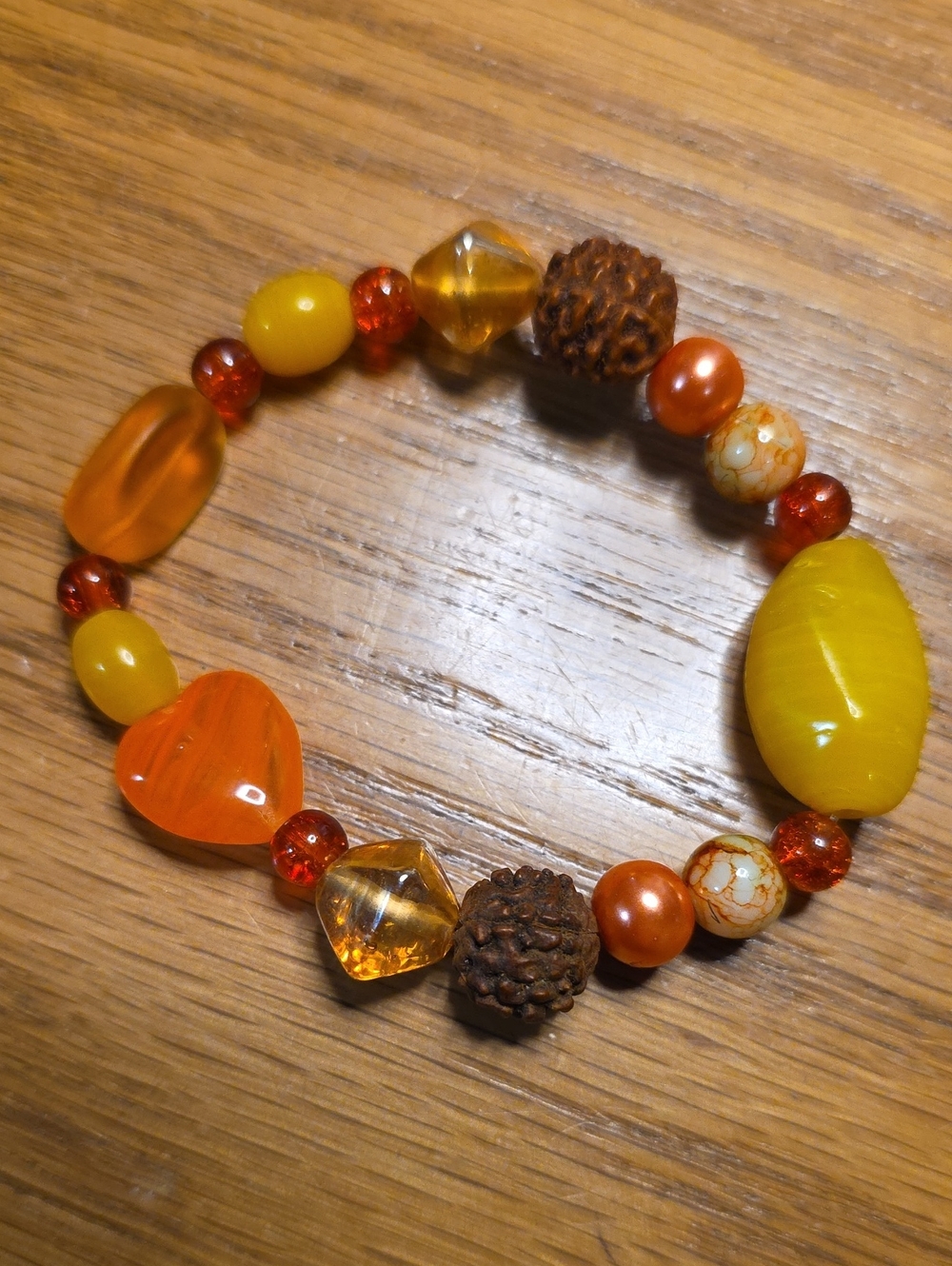 Handmade Yellow & Orange Beaded Stretch Bracelet